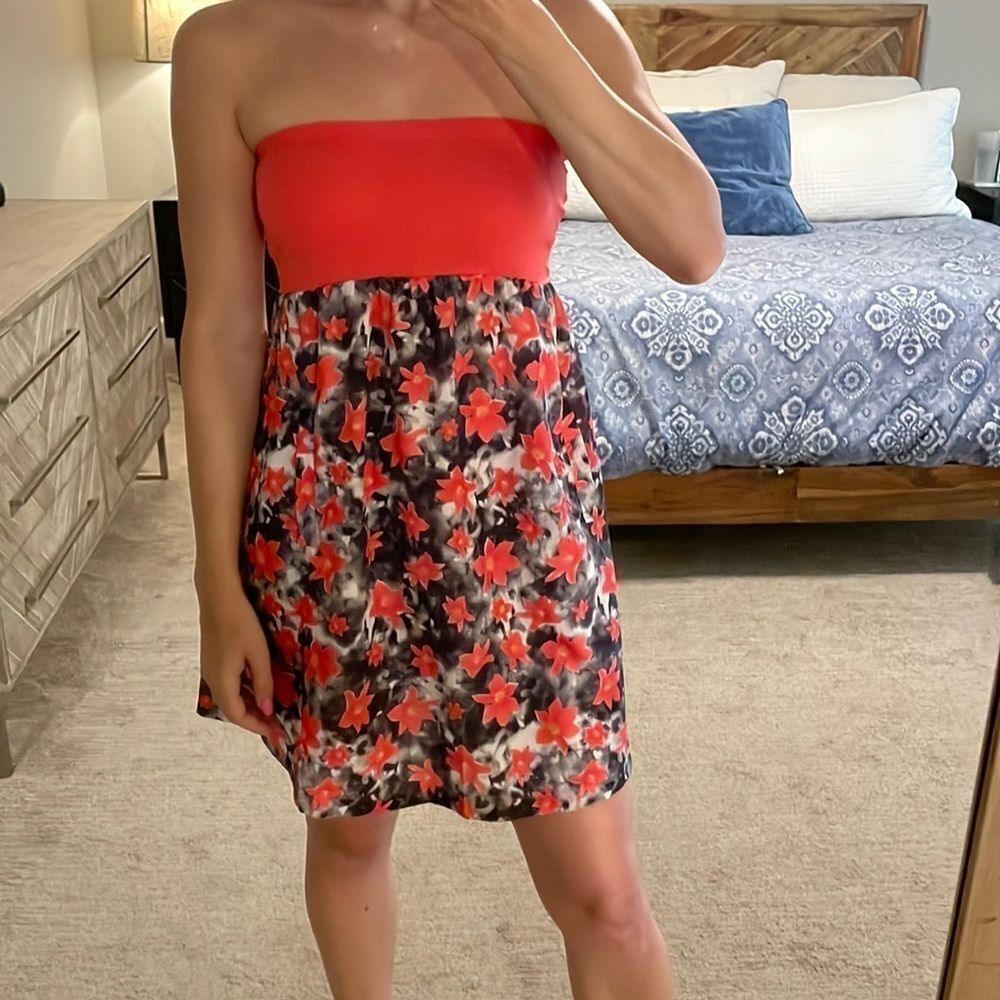 Strapless Red Floral Mini Dress
